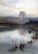 Charles Whymper (1853-1941)watercolourCoots in marshland with ruins of Luxor beyondsigned14 x 10in.