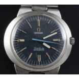 A gentleman's 1970's stainless steel Omega Dynamic manual wind wrist watch, the oval blue dial