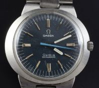 A gentleman's 1970's stainless steel Omega Dynamic manual wind wrist watch, the oval blue dial