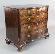 A George III mahogany serpentine chest, of four graduated long drawers, on ogee feet, W.3ft 6in. D.