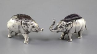 An Edwardian novelty silver pin cushion modelled as an elephant, Levi & Salaman, Birmingham 1906,