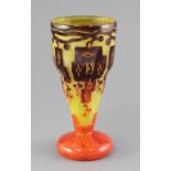 A Le Verre Francais cameo glass goblet shaped vase, 1920's, decorated with stylised brown ivy leaves
