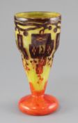 A Le Verre Francais cameo glass goblet shaped vase, 1920's, decorated with stylised brown ivy leaves