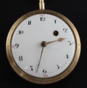 A 19th century continental gold keywind pocket watch, with Arabic dial and case engraved with