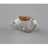 An Edwardian novelty silver pin cushion modelled as a fish by Sampson Mordan & Co, Chester, 1908,