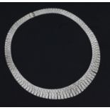 A 1980's textured 9ct white gold fringe necklace, 16.75in.