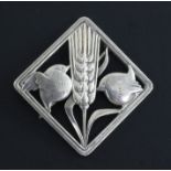 An early 1960's Georg Jensen sterling silver dove and wheatsheaf brooch, no. 250, 1.5in.