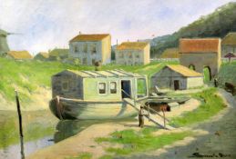 Jacobus P.F. Leonard (1880-?)oil on canvasHouseboats, 1914signed25 x 37in.