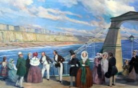 English Schooloil on canvas laid on boardVictorians promenading on the Chain Pier, Brighton36 x