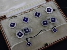 A 1940'S 18ct gold and platinum, lapis lazuli and diamond dress stud set, comprising a pair of