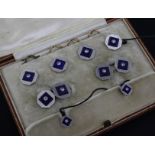 A 1940'S 18ct gold and platinum, lapis lazuli and diamond dress stud set, comprising a pair of