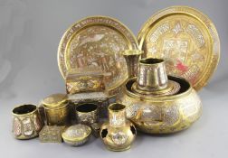 A collection of assorted Cairo ware, including five caskets, two bowls and two salvers