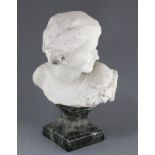 Jean Antoine Injalbert (1845-1933). An Italian white marble bust of Pan, with pipes and grapes at