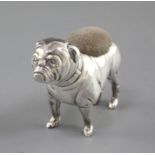 An Edwardian novelty silver pin cushion modelled as a bulldog, maker's mark rubbed, Birmingham,