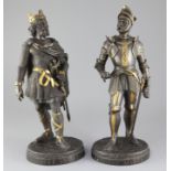 A pair of 19th century French parcel gilt bronze figures, 'Charles Martel' and 'Charles Le