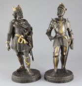 A pair of 19th century French parcel gilt bronze figures, 'Charles Martel' and 'Charles Le