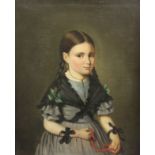 19th Century French Schooloil on canvasPortrait of a girl holding a coral bead rosarysigned