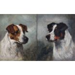 John Emms (1843-1912)pair of oils on canvas laid on panelHead studies of terrierssigned, one dated