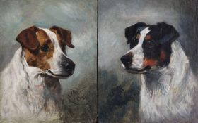 John Emms (1843-1912)pair of oils on canvas laid on panelHead studies of terrierssigned, one dated