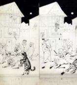 Louis Wain (1860-1939)folio of 5 pen and ink drawingsCats at night 22 x 9.75in. and other sketches,