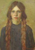 Harold Harvey (1874-1941)oil on wooden panelA Cornish Girlsigned and dated 191613.5 x 9.75in.