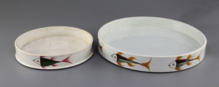 A large pearlware Char dish and a smaller similar, c.1820, the larger painted in Pratt type