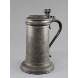 A Charles II Beefeater pewter flagon, probably Robert Marten (1638-1674), with flat lid, two eared