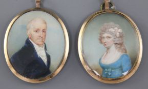 Sampson Towgood Roche (Irish 1759-1847)pair of oils on ivoryMiniatures of a lady and gentlemanone