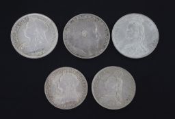 Victoria and Edward VII silver coinage, comprising 3 half crowns; 1887 Jubilee Head (probably