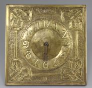 Margaret Gilmour (1860-1942). A Scottish Arts & Crafts brass 'wag at the wa' wall clock, embossed