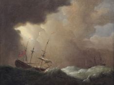 Attributed to Francis Swaine (1720-1782)oil on canvasA frigate and other shipping at sea12 x 15.