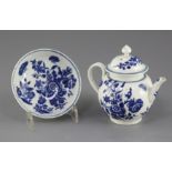 A Worcester miniature 'Three Flowers' pattern globular teapot and cover, c.1780, shaded crescent