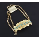 A Victorian chased gold and turquoise double chain link 'Souvenir' bracelet, engraved en verso