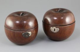 A pair of Georgian style fruitwood apple tea caddies, 4.25in.