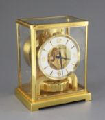 A Jaegar Le Coultre lacquered brass Atmos clock, number 450671, 8.75in.