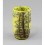 A Daum enamelled cameo glass 'summer landscape' vase, c.1900, of elongated barrel form, acid