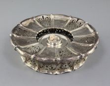 A William IV circular silver spirit stand with burner by Paul Storr, of pierced lobed form, engraved
