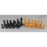 A Jaques Staunton pattern ebony and boxwood club chess set, weighted, with original case but no