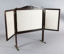 A William IV rosewood triptych fire screen, with foliate carved crest and brass feet, W.3ft H.3ft