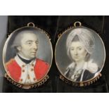 Samuel Collins (c.1735-1768)pair of oils on ivoryMiniatures of an army officer and a lady1.5 x 1.