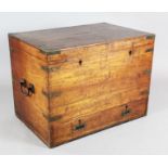 A Victorian Anglo-Indian brass bound teak travelling chest, with base drawer and tin lining, locks