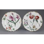 A pair of Chelsea botanical dessert plates, c.1765, each painted in 'Hans Sloane' style within