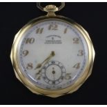 An early 20th century Swiss E. Eberhard 18ct gold and diamond set keyless lever dress pocket