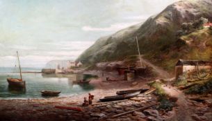 Joseph Wrightson Macintyre (1841-1897)oil on canvasA fishing village with figures on the