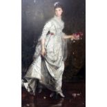 Annie Louisa Swinnerton RA (1844-1933)oil on canvasFull length portrait of a lady wearing a white