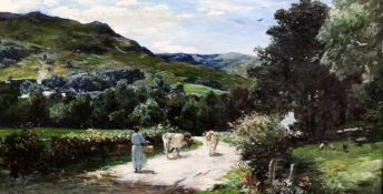 John Robertson Reid (1851-1926)oil on canvasCattle drover at Luss, Loch Lomondsigned, dated 1909 and