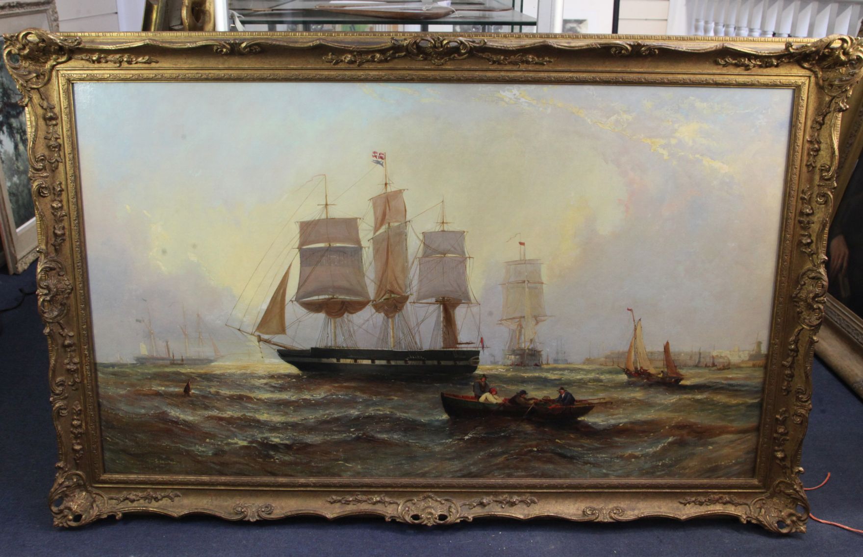 William Calcott Knell (fl.1848-1879)oil on canvasShipping at anchor off the coastsigned and dated - Image 2 of 3