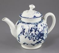 A Worcester Mansfield pattern globular teapot and cover, c.1765, open crescent mark to base,