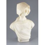 A late 19th century French carved marble and alabaster bust of a young lady, height 17.5in.