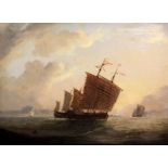 Anglo-Chinese School (19th century)pair oil on canvasEnglish clipper exchanging fire with a junk and